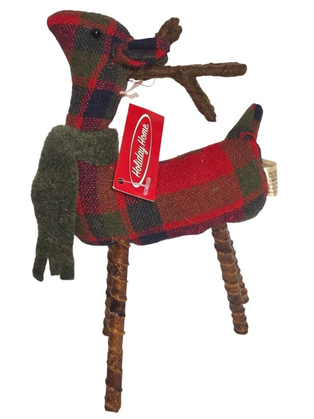 NWT Holiday Home Fabric Plaid Reindeer Christmas Tree Decorations or Setting